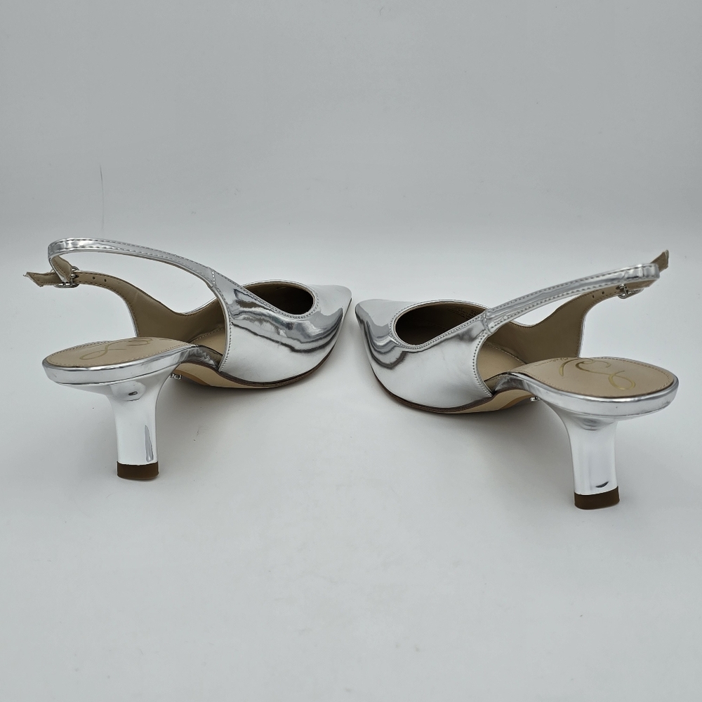 Sam Edelman Silver Pointed Toe Slingback Kitten Heels - Picture 6 of 16